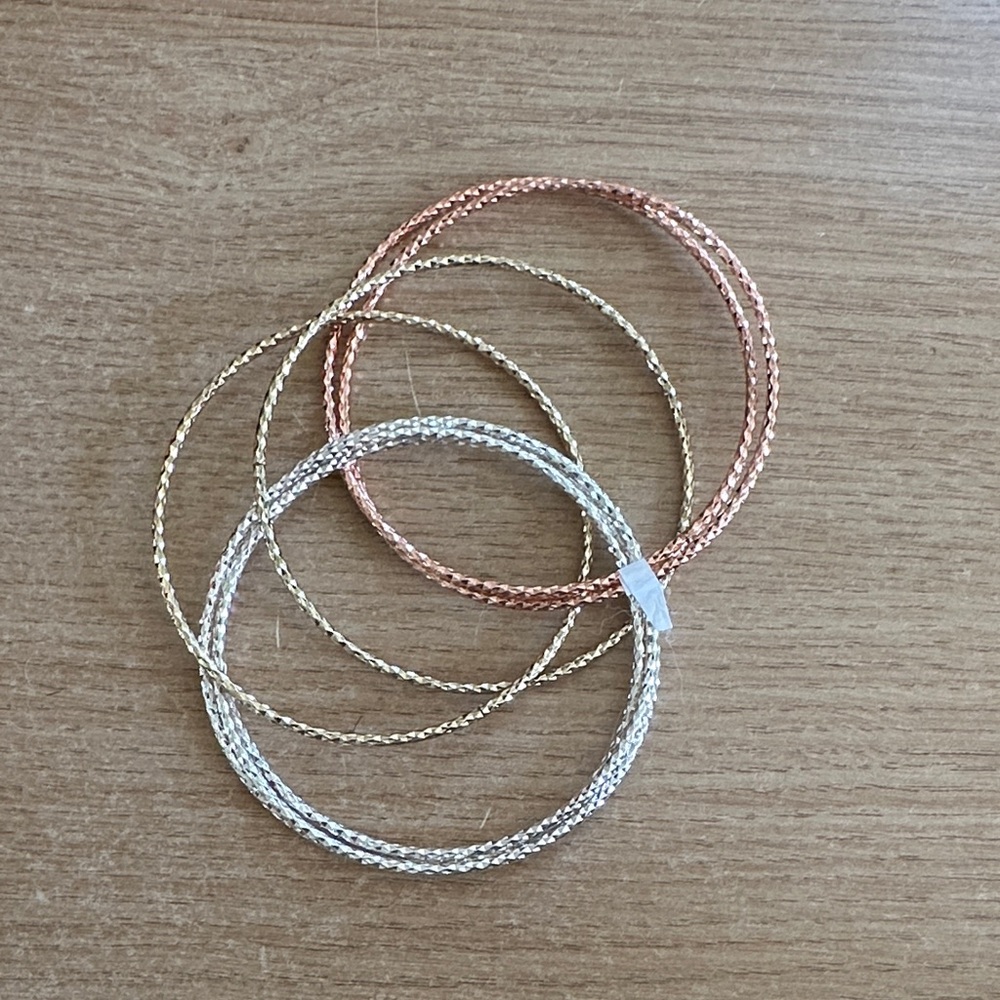 Elegant Gold, Silver, and Rose Gold Bangle Set